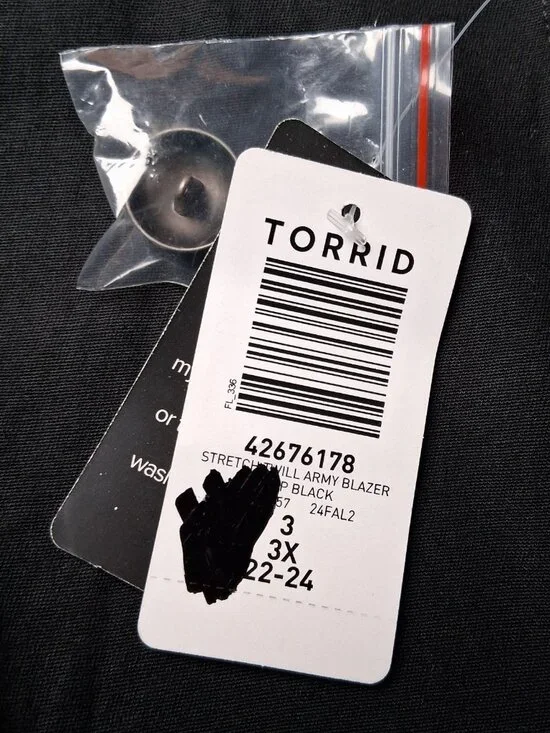 Torrid Size 3 Military Style Jacket Plus Size 3X Army Stretch Twill Black New - Picture 15 of 16